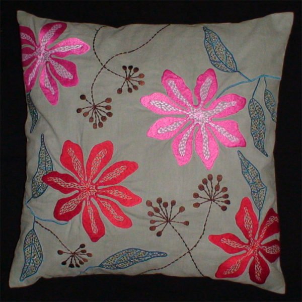 Flower Square Shape Embroidered Cushion Cover