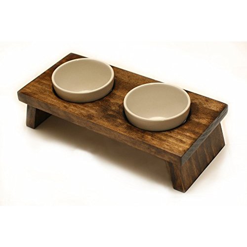 Petilleur Elevated Pet Bowls with Wooden Stand Pet Feeder for Cats and Dogs 