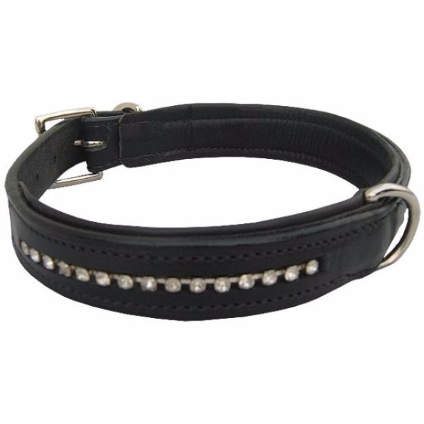 Black Leather Dog Collars With Crystals