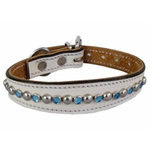 White Leather Gemstones Dog Collar