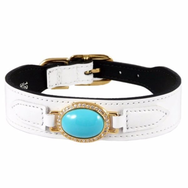 Turquoise Stone Leather Dog Collar