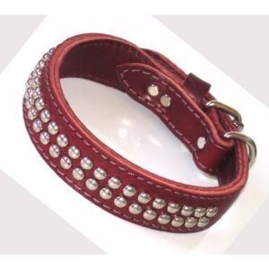 Leather Studded Red Dog Collars