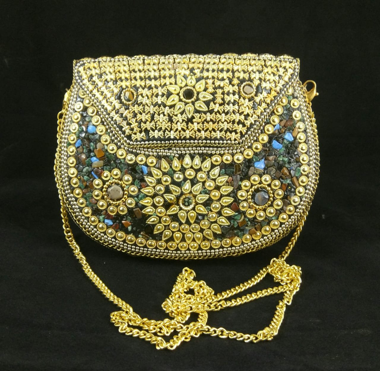 women gift bridal bag special clutch golden Brass Metal Clutch Sling Bag Indian