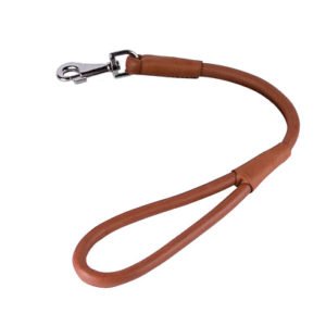 Tan Leather Round Short Dog Leash