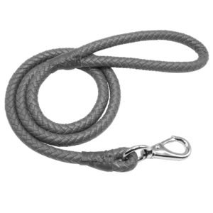 Grey Braided Dog Leash Leather