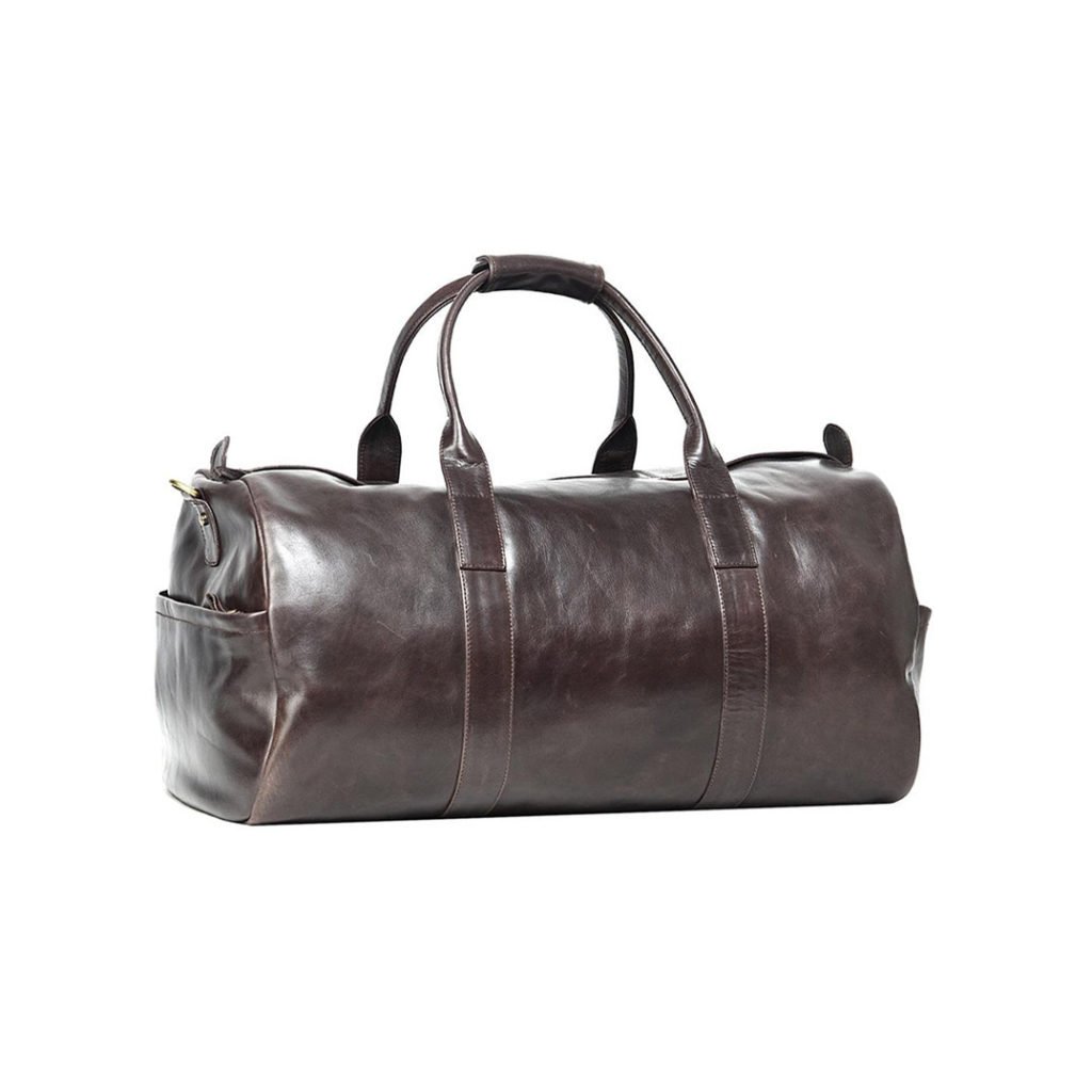 Black Leather Duffle Travel Bag