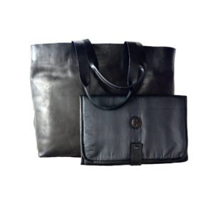 Genuine Leather Womens Black Diaper Bags