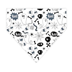 Black White Ghost Boo Dog Scarf Pet Bandanas