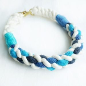 Blue White Organic Soft Cotton Hand Dyed Rope Dog Collar