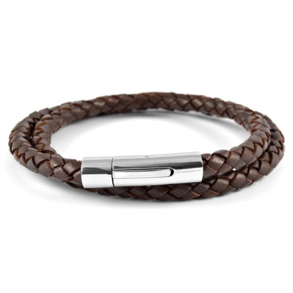 Handmade Twist Dark Brown Leather Men's Bracelet - Image 2