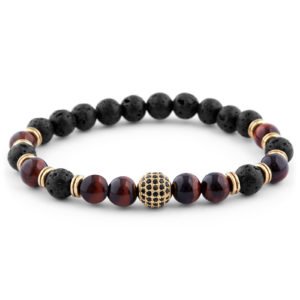 BLACK AND RED ROYAL LAVA MEN'S BEAD BRACELET