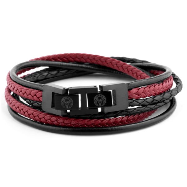 DOUBLE WRAP LEATHER MEN'S BLACK & STEEL BRACELET