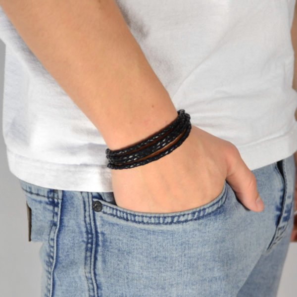 4 DOUBLE BOLO BRAIDED LEATHER BRACELET