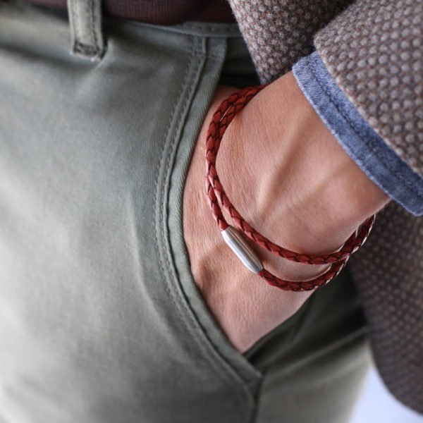 3MM REDDISH BROWN TWIST BOLO LEATHER BRACELET