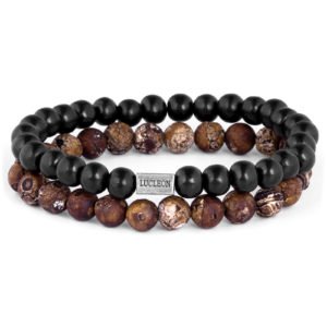 STYLISH HANDMADE BROWN AGATE & WOOD MIRO MEN'S BRACELET