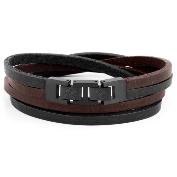 LEATHER BLACK & BROWN MEN'S BRACELET