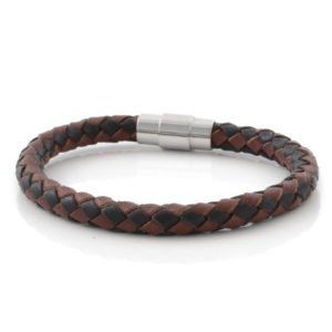 Braided Wide Adjustable Brown & Black  Leather Bracelet