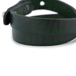 Wide Green Leather Mens Bracelet
