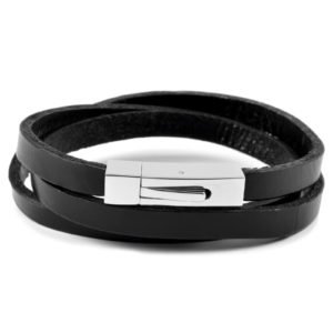 Mens Bracelets Leather Black And Silver