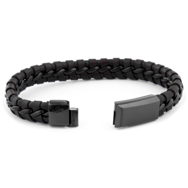 Leather Braided & Pleated Black Bracelet