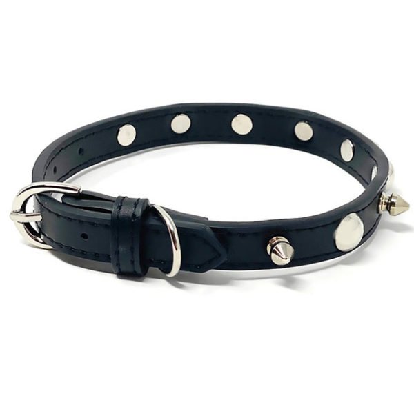 Black Leather Spiked Leather Dog Collar