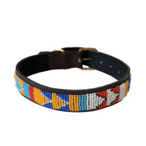 Colorful Beaded Leather Dog Collar
