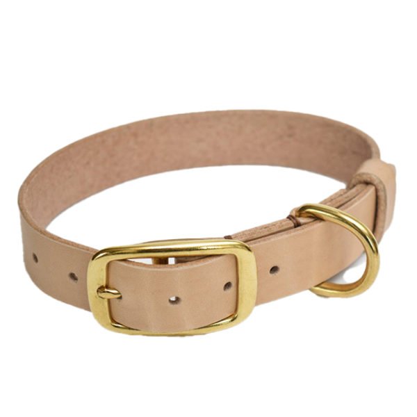 Salmon Pink Leather Dog Collar Engraved Dog Collar with Brass Hardware