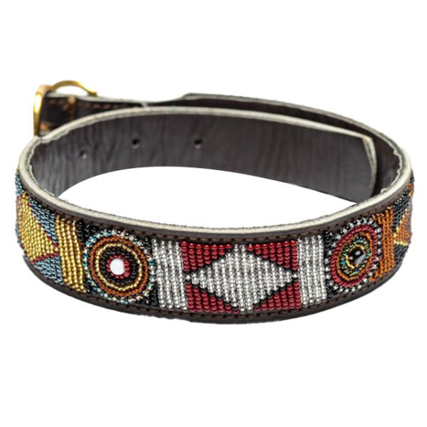 Beaded African Style Leather Dog Collar