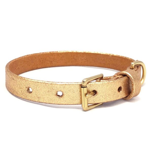 Golden Glitter Leather Dog Collar Supplier