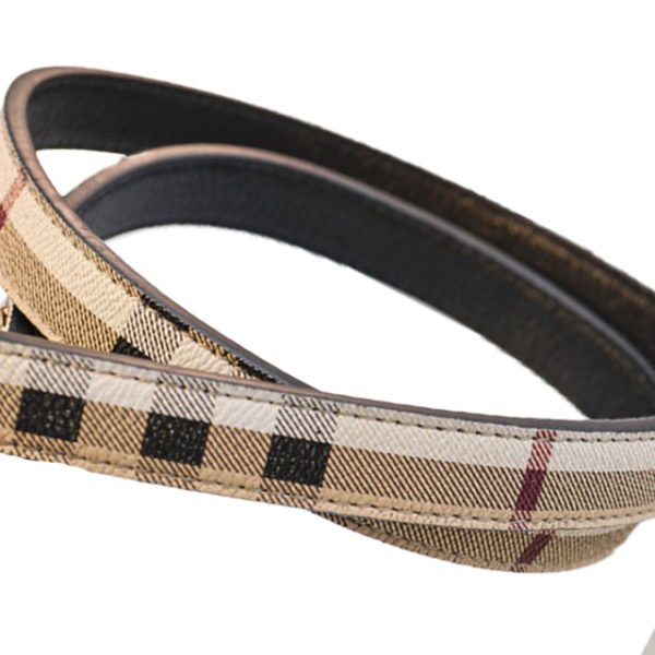 Camel Tartan Check Handmade Leather Dog Collar