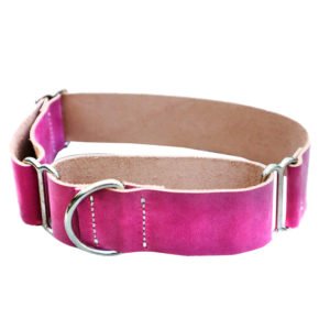 Pink Leather Wide Dog Collar Large Soft & Padded