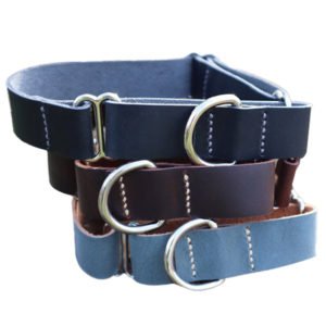 Wide Blue Leather Dog Collar Large Soft Padded Pet Dog Collars