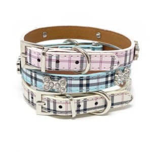 Customizable Leather Crystal Bone Dog Collar