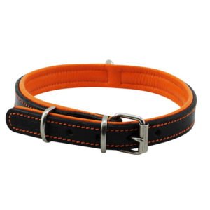 Stylish Orange Black Flat Leather Dog Collars