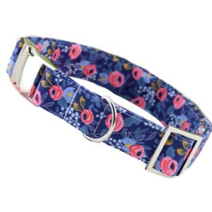 Metallic Fabric Dog Collar Rose Floral Print