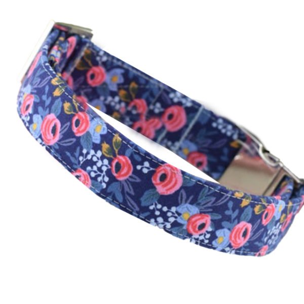 Metallic Fabric Dog Collar Rose Floral Print