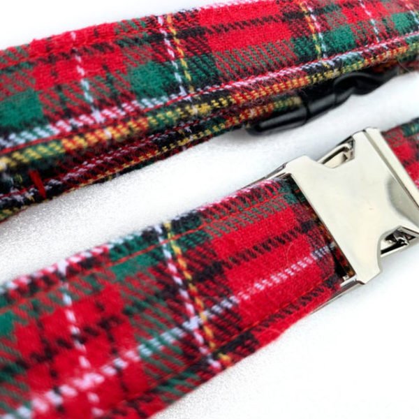 Red Green Plaid Pattern Dog Collar Manufacturer