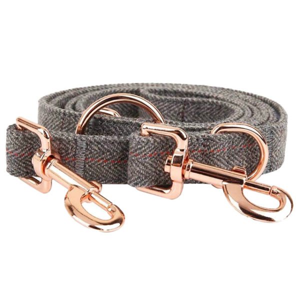 Gray Tweed Dog Collar With Rose Gold Metal Buckle