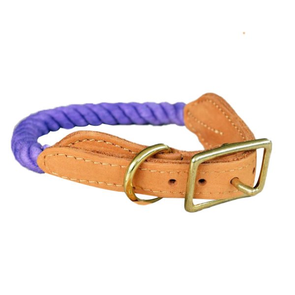 Rope and Leather Dog Collar Nautical