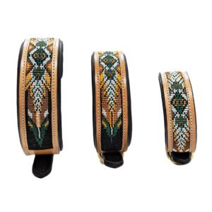Beaded Wide Leather Style Dog Collar