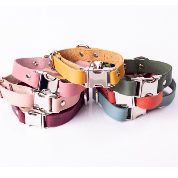 Solid Reflective Leather Collar For Dogs