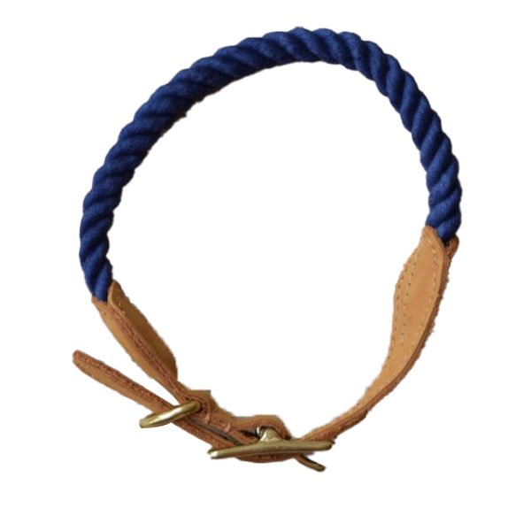 Cotton Rope Blue Dog Collar With Leather