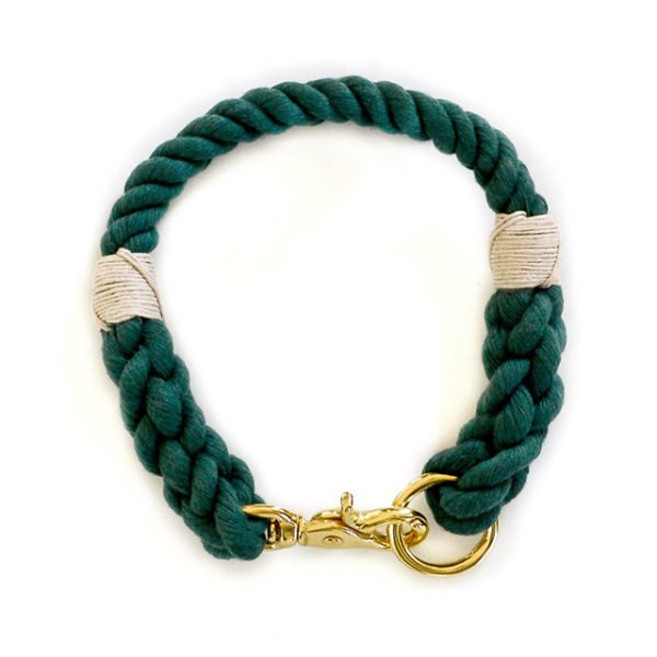 Hunter Green Nautical Cotton Dog Collar & Leash