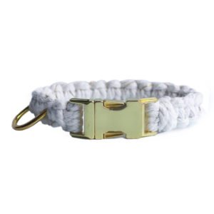 Macrame White Natural Cotton Dog Collar With Leather