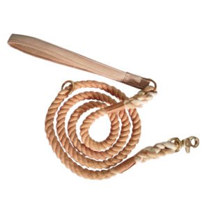 Brown Cotton Rope Dog Leash With Leather Handle