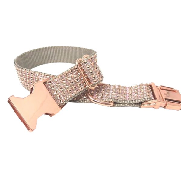 Fancy Rose Gold Rhinestone Designer Dog Collar & Leash