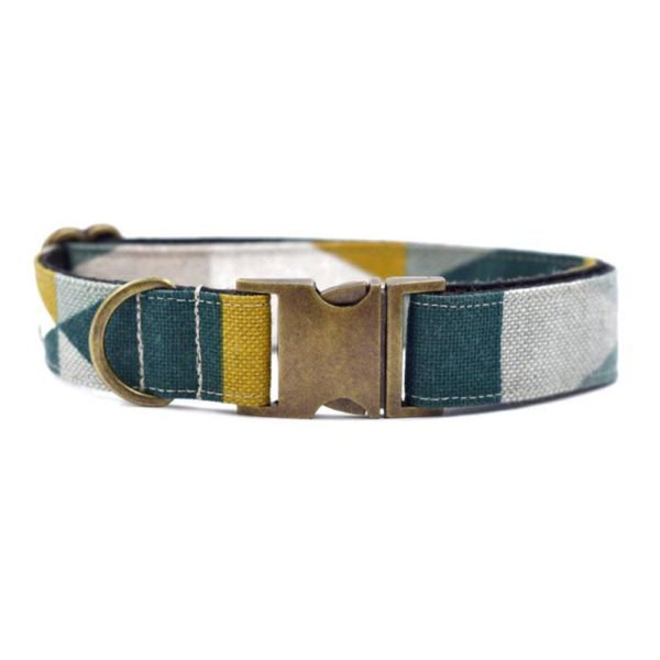 Geometric Patten Cotton Fabric Dog Collar With Silver Metal Buckle