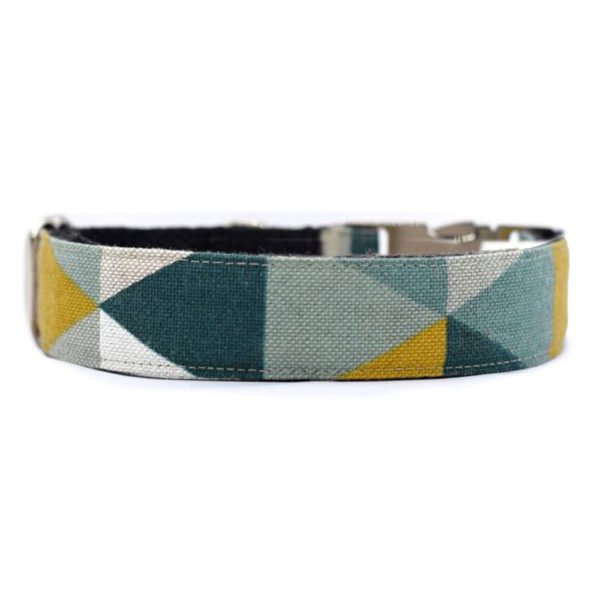 Geometric Patten Cotton Fabric Dog Collar With Silver Metal Buckle