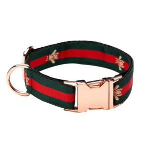 Green And Red Bee Printed Engraaved Dog Collar