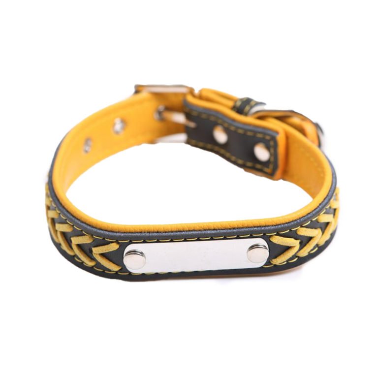 Buy braided leather padded yellow Dogs and Cats Collar